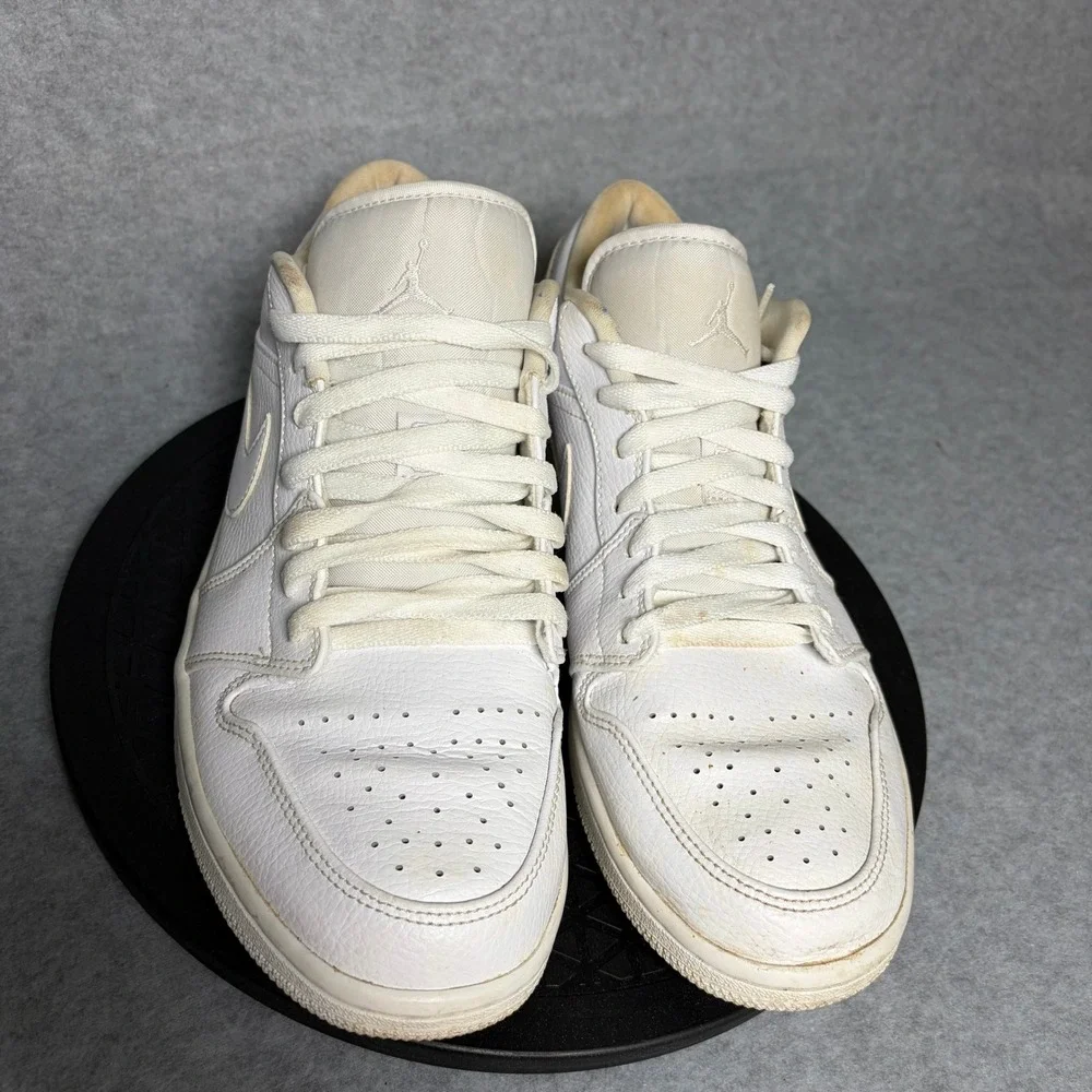 Nike Air Jordan 1 Low Triple White Tumbled Leather Shoes 553558-112 Mens 10